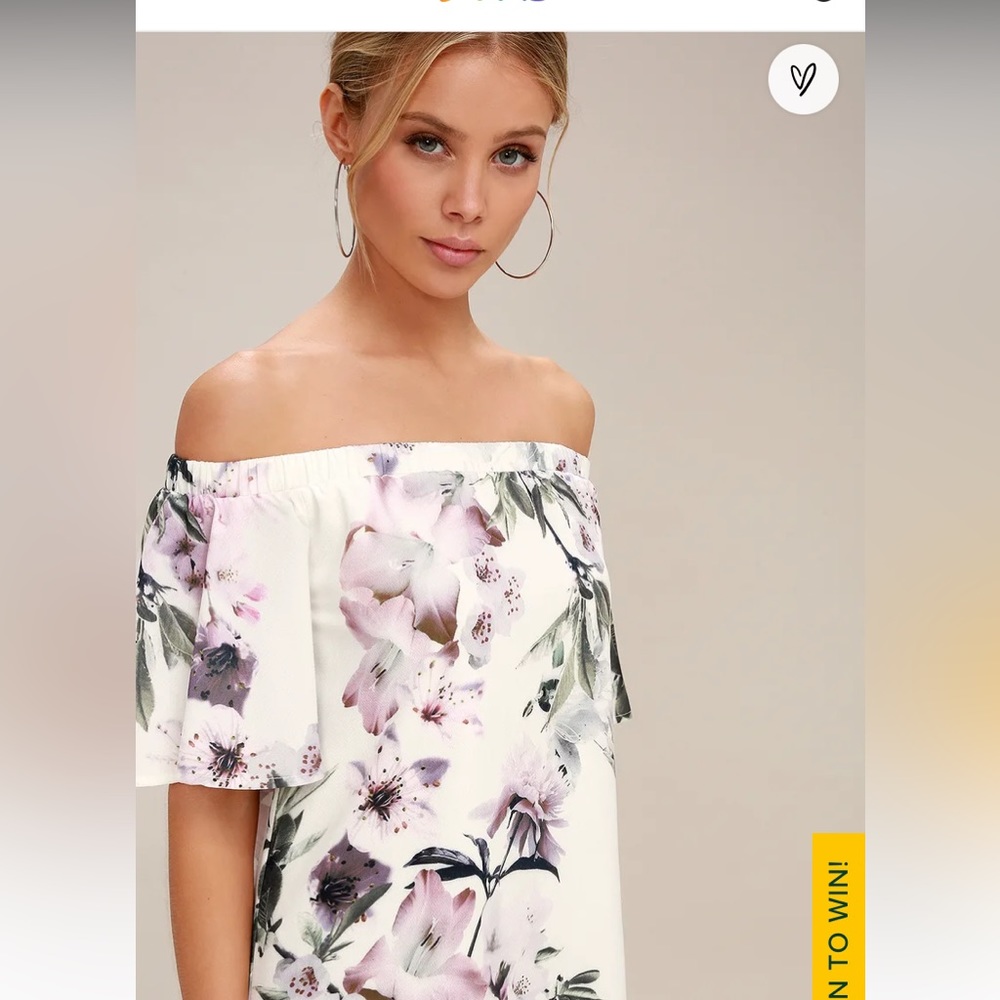 Lulus Dream of You Ivory Floral Print Off-the-Shoulder Shift Dress